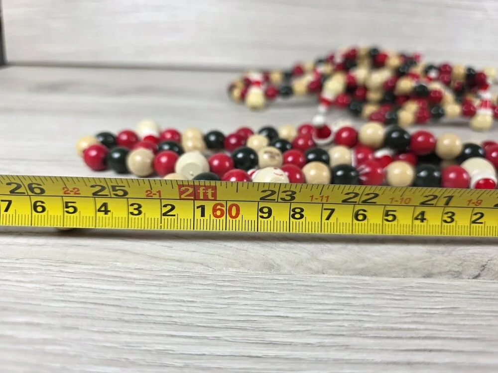 Set Painted Wooden Bead Garlands w Santa Heads Folk Art Holiday Primitive SU44